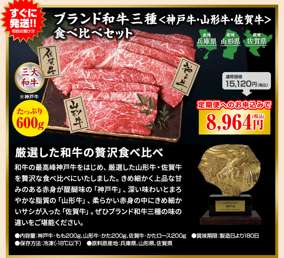 高級ブランド肉・海鮮定期便 すぐに発送！ 米沢牛焼肉食べ比べセット