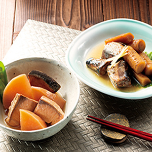 魚と野菜の炊き合せの缶詰は「ぶり大根」と「いわしとごぼう」の2種セット
